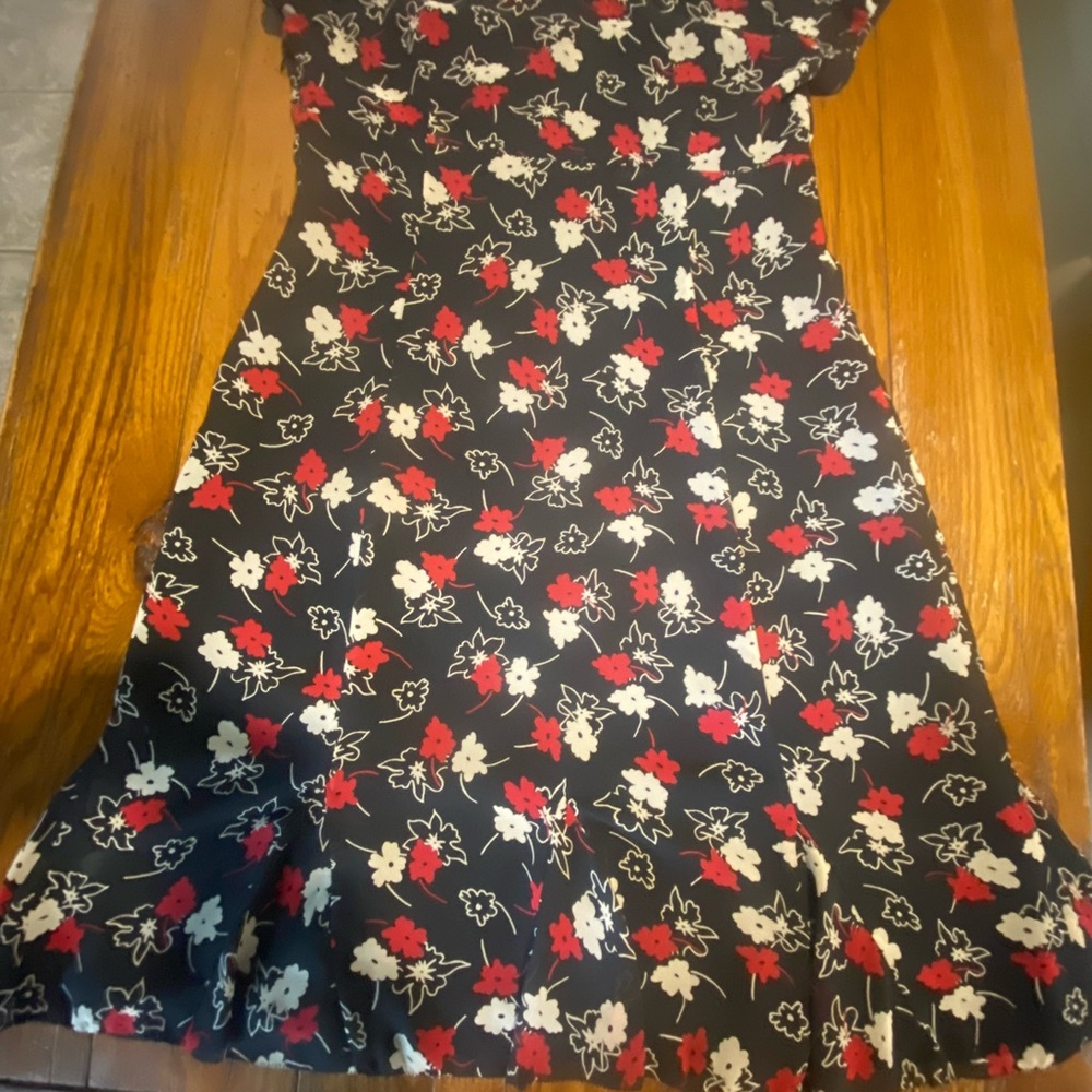 Floral Black Dress with Red and White Accents. ANN TAYLOR Size 12 - Picture 2 of 5